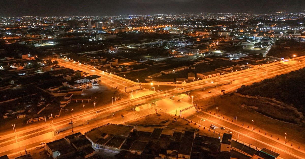 Keur Aminata Hotel Dakar: A Quiet Rue FA-47 Stay Stunning aerial view of illuminated streets in Nouakchott, Mauritania during nighttime.