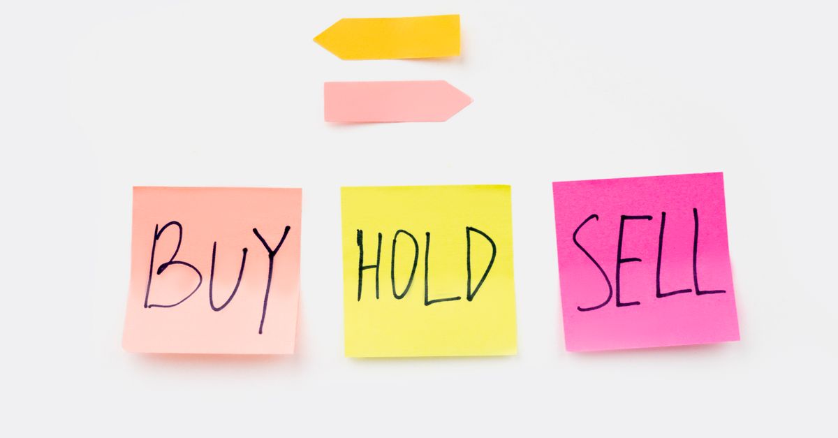 Berkshire Hathaway's Next Chapter: Abel's Cash Strategy and the Post-Buffett Portfolio Colorful sticky notes with financial terms 'Buy', 'Hold', and 'Sell' on a clean white backdrop.