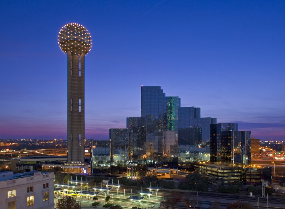 Downtown Dallas Skyline with shot of Hyatt Regency Dallas and the Reunion Tower.jpg