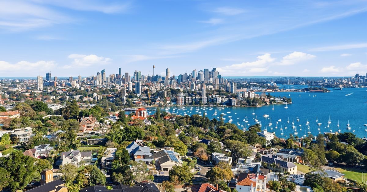 West Hotel Sydney, Curio Collection by Hilton: Bar-Side Sophistication in Barangaroo Aerial view of Sydney skyline with the harbour and cityscape on a sunny day.
