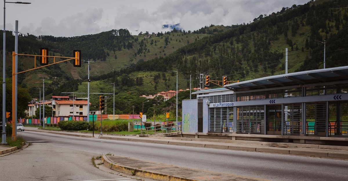 View of La Parroquia tram stop and surrounding hills in Mérida, Venezuela.