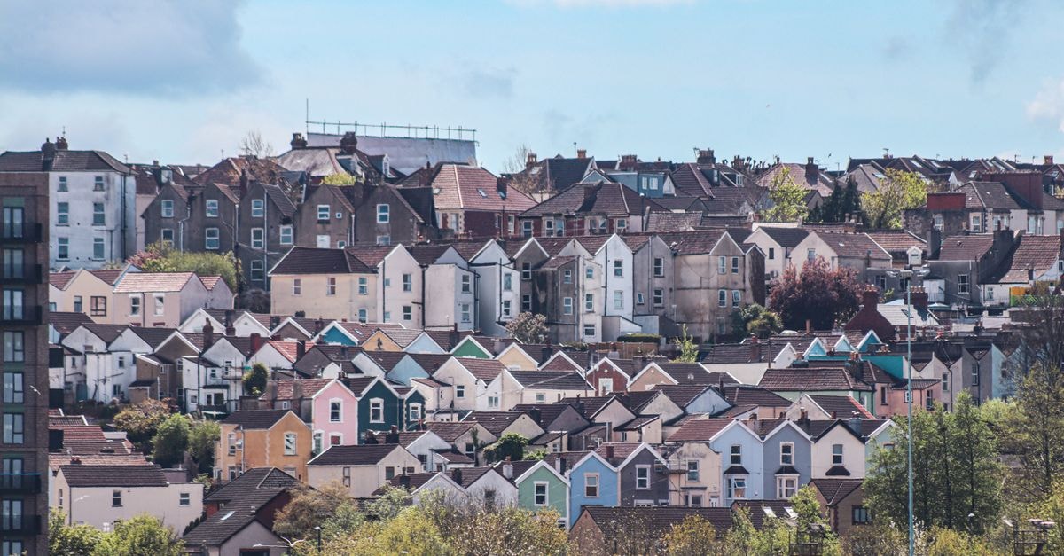 A picturesque view of colorful terraced houses in Bristol, highlighting urban architecture.