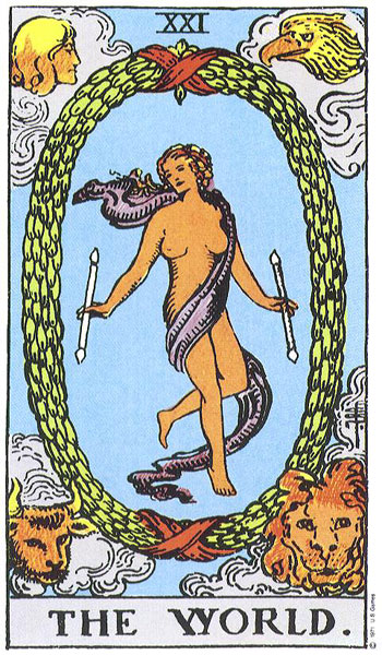 The World from the public-domain Rider–Waite–Smith tarot deck