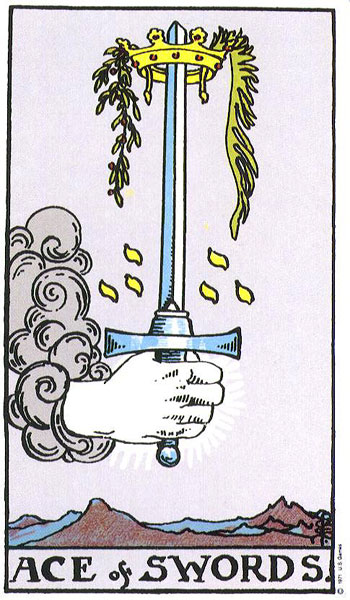 Ace of Swords Tarot Card Meaning: Beginnings in Thought and Communication Ace of Swords from the public-domain Rider–Waite–Smith tarot deck